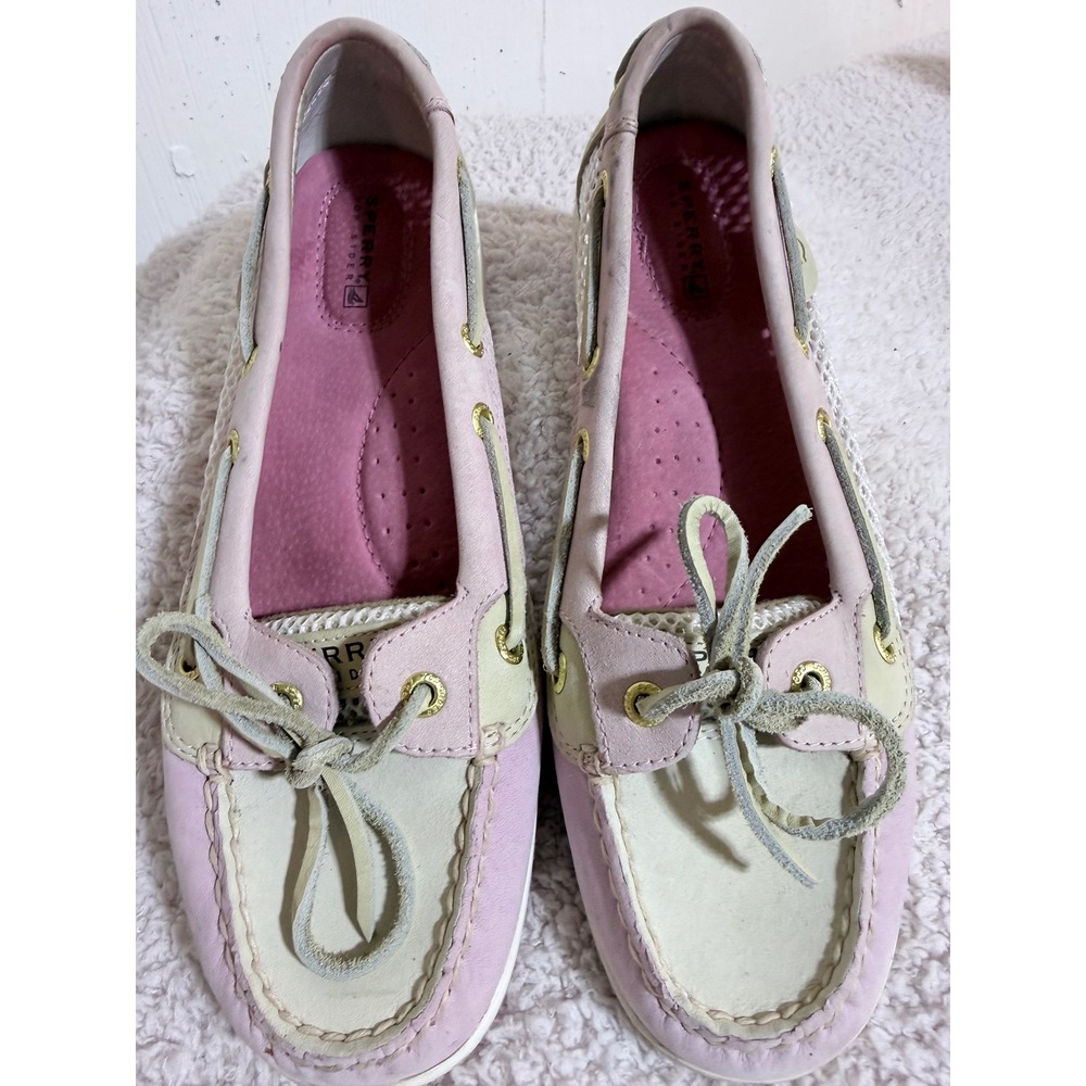 Sperry Boat Shoes Womens 8M Pink Leather Mesh Nautical Preppy Coastal